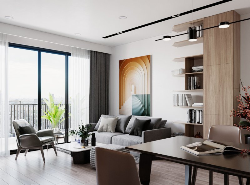 Tranh kiến trúc nghệ thuật treo phòng khách phong cách hiện đại tối giản