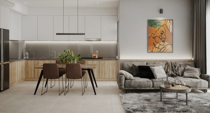 Tranh line art treo phòng khách tạo điểm nhấn nghệ thuật cho không gian mở