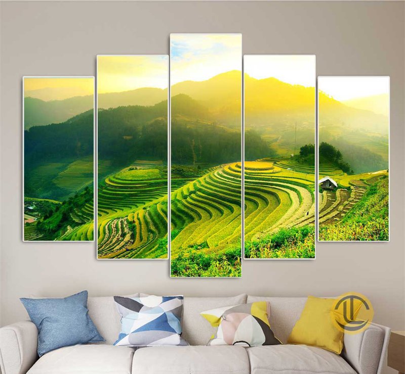 Tranh treo tường phòng khách bộ 5 tấm phong cảnh ruộng bậc thang mang lại cảm giác thư thái và gần gũi thiên nhiên