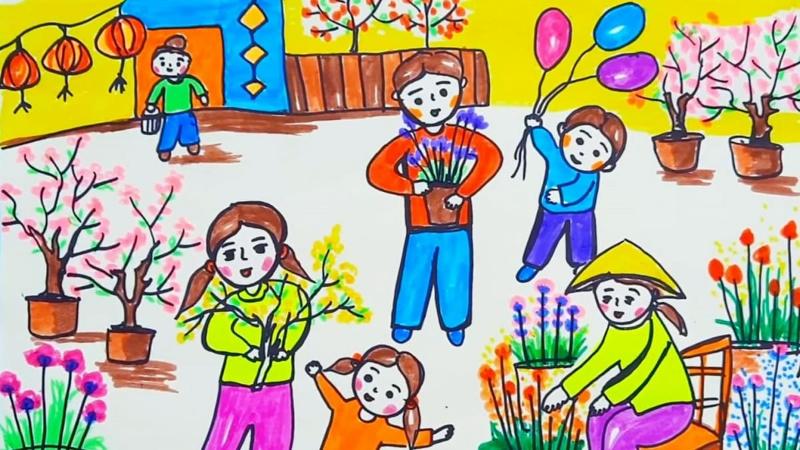 Mẫu vẽ tranh ngày tế đơn giản