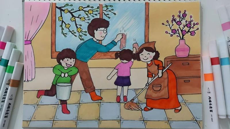 Mẫu vẽ tranh ngày tế đơn giản