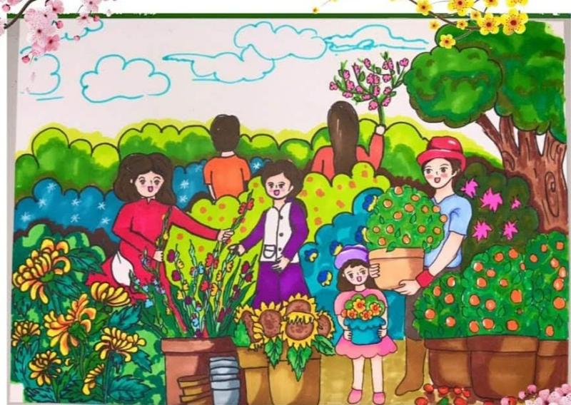 Mẫu vẽ tranh ngày tế đơn giản
