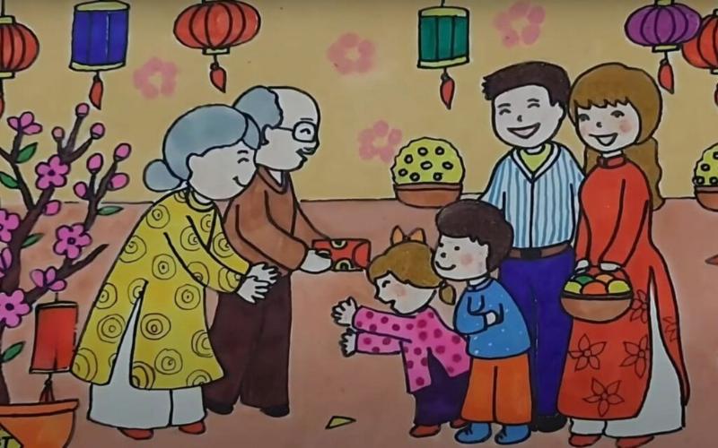 Mẫu vẽ tranh ngày tế đơn giản