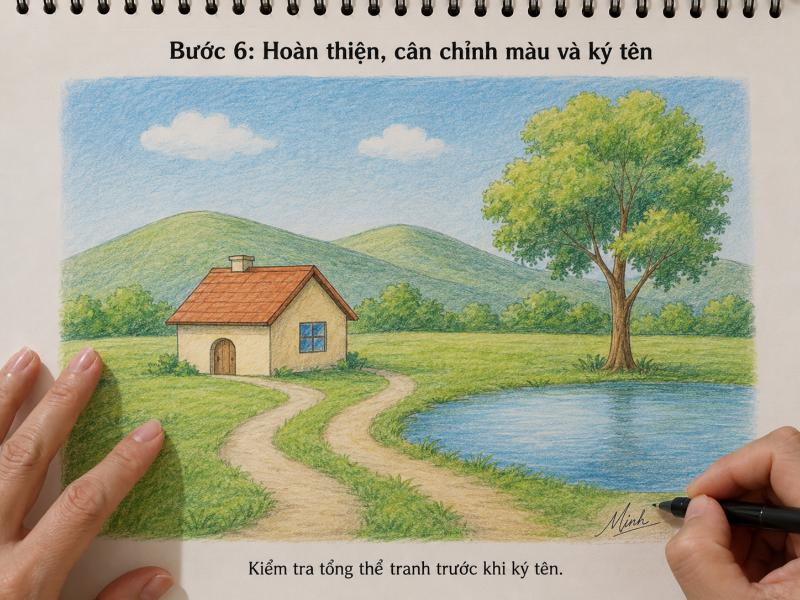 Hoàn thiện, cân chỉnh màu và ký tên