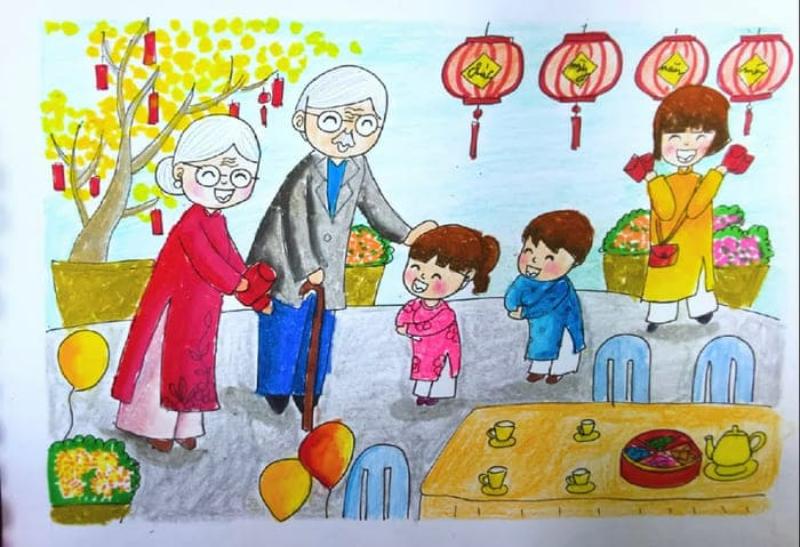 Mẫu vẽ tranh ngày tế đơn giản