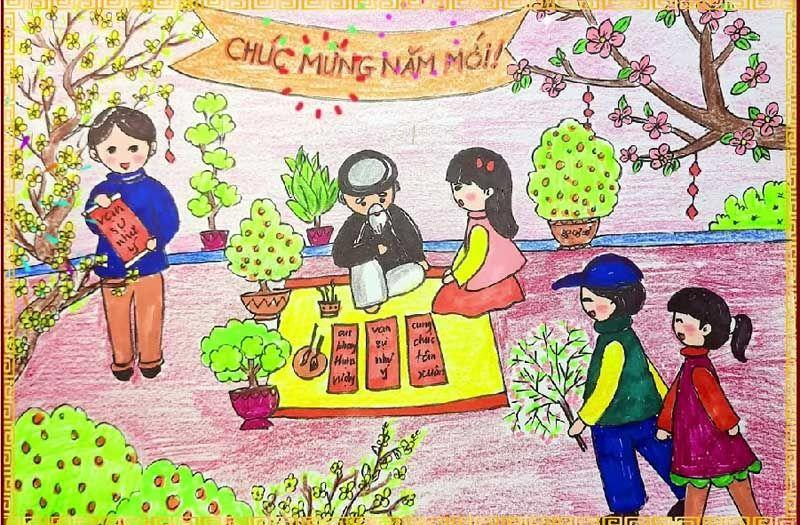 Mẫu vẽ tranh ngày tế đơn giản