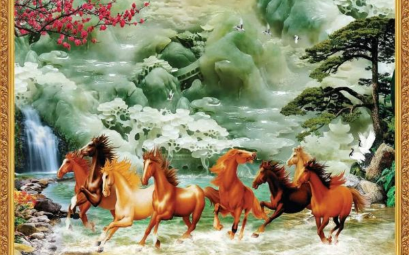 Tranh ngựa phong thủy sang trọng, điểm nhấn hoàn hảo cho không gian phòng khách