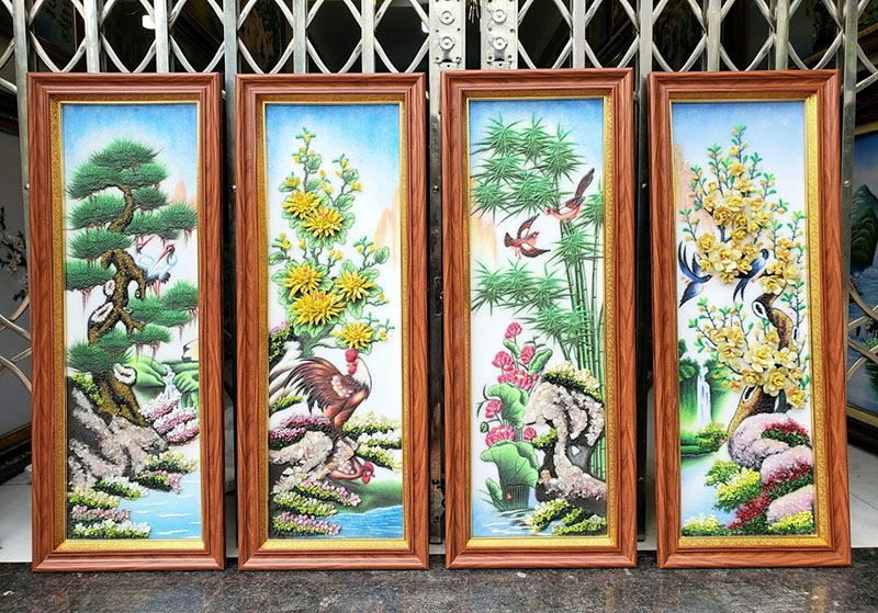Tranh đá quý Tùng Cúc Trúc Mai