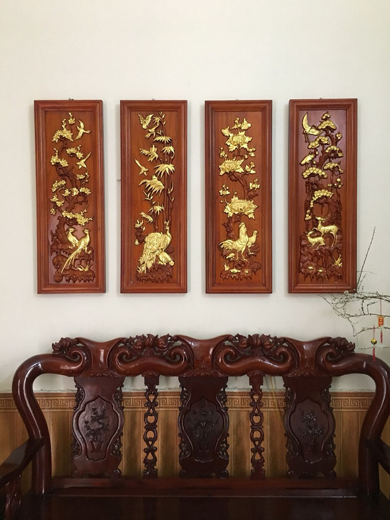 Tranh gỗ tứ quý Tùng Cúc Trúc Mai