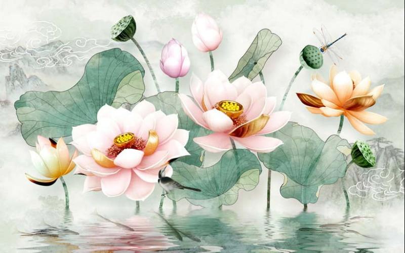 Chất liệu in tranh lụa mang đến vẻ đẹp mềm mại, hiển thị màu sắc trang nhã và cực kỳ phù hợp cho các không gian sang trọng 