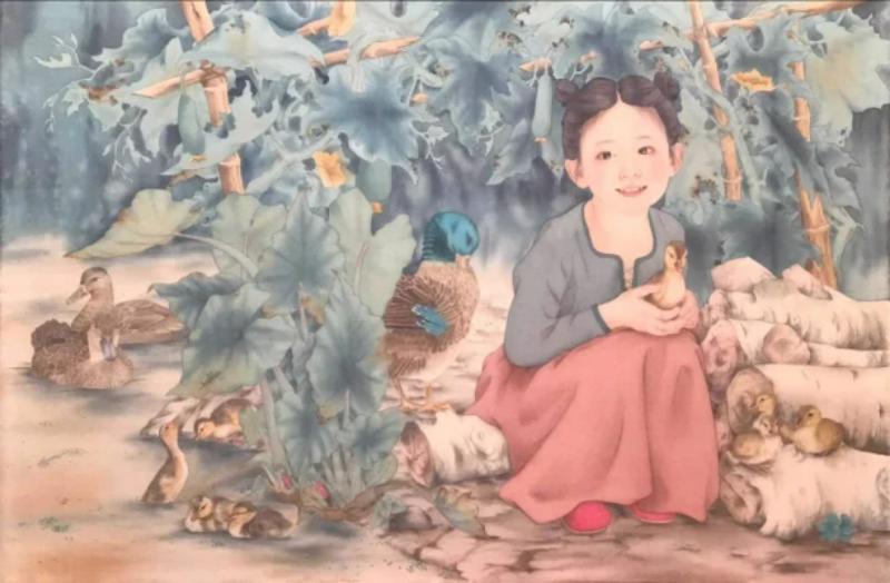 In tranh lụa chất liệu mềm mại, màu sắc trang nhã có chiều sâu
