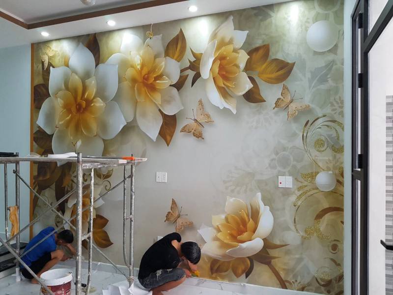 Thi công dán tranh tường phòng ngủ tại Ba Đình