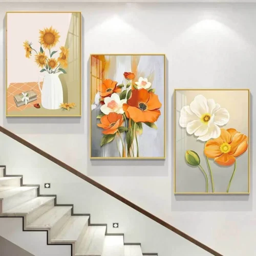 Tranh treo cầu thang tĩnh vật hoa hướng dương