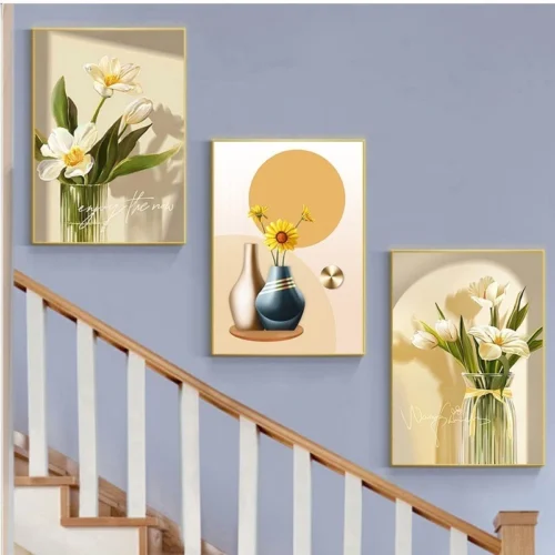 Tranh tĩnh vật hoa tulip treo sườn cầu thang