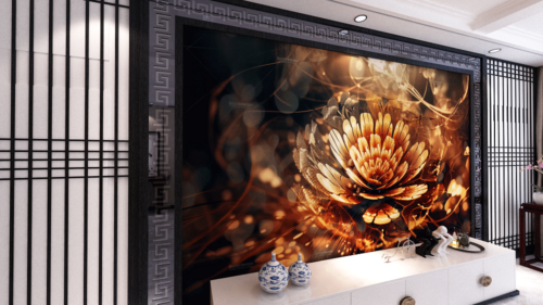Tranh dán tường hoa sen 3D treo phòng khách