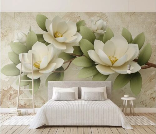 Tranh dán tường 5D hoa đầu giường phòng ngủ