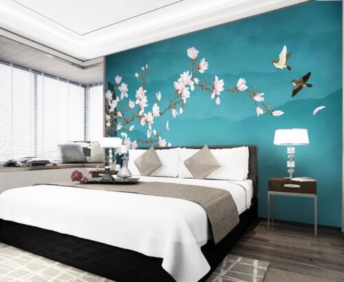 Tranh dán tường 3D phong cách Á Đông cho phòng ngủ