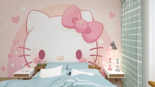 Tranh dán tường Hello Kitty cho phòng ngủ bé gái