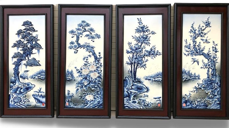 Tranh gốm Bát Tràng tứ quý Tùng Cúc Trúc Mai