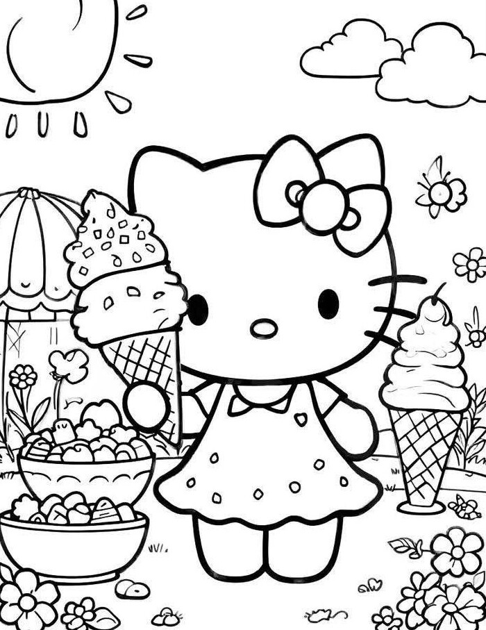 Tranh tô màu con mèo Hello Kitty